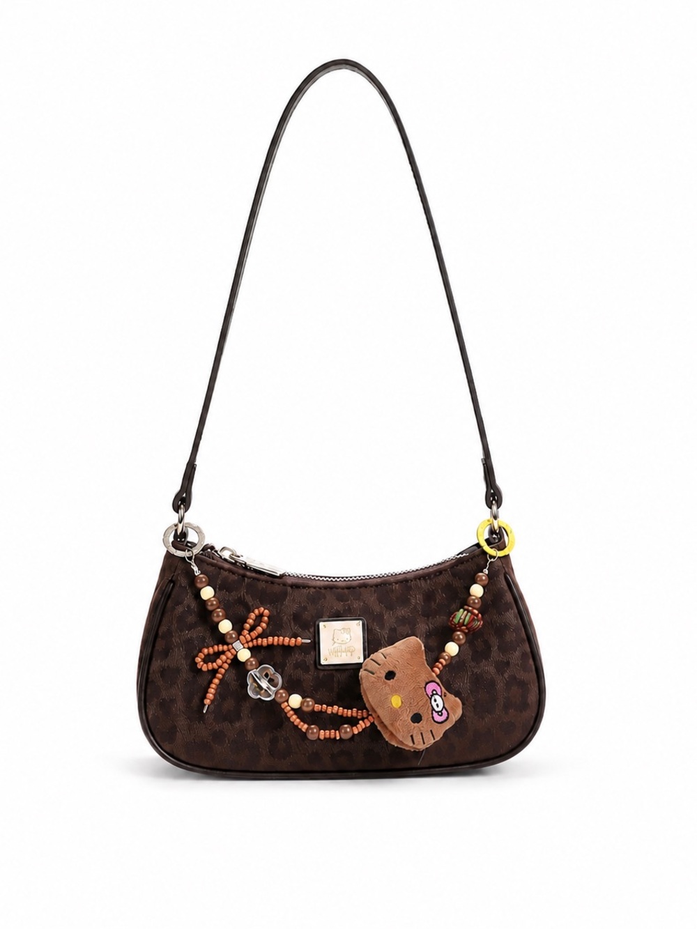 Brown Beaded Embellished Shoulder Bag